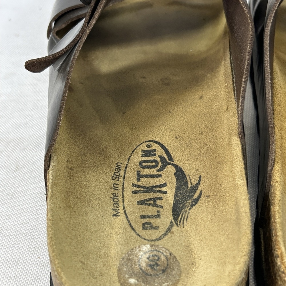 Plakton Beta Leather Sandals Women's Size 40EU 9.5US Brown Cork Footbed Buckled - Picture 11 of 13